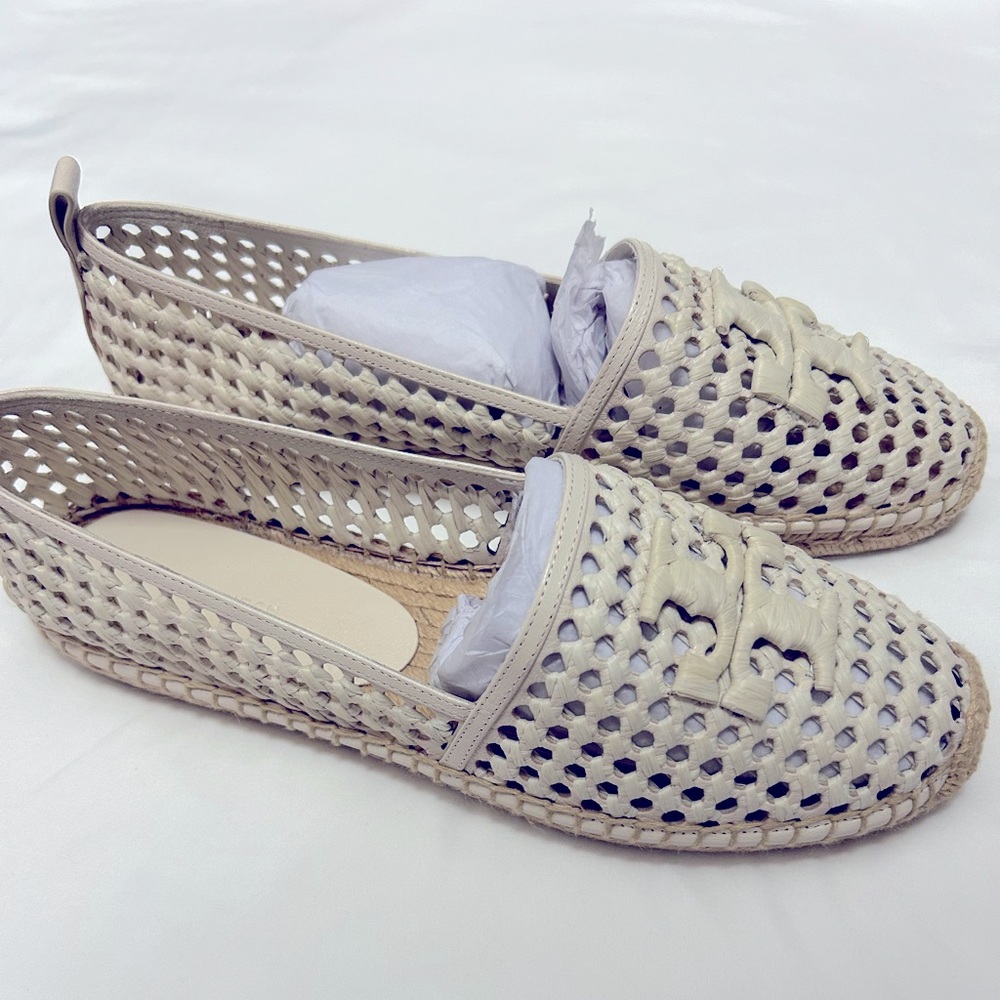Tory Burch Cream Double T Espadrille Flat